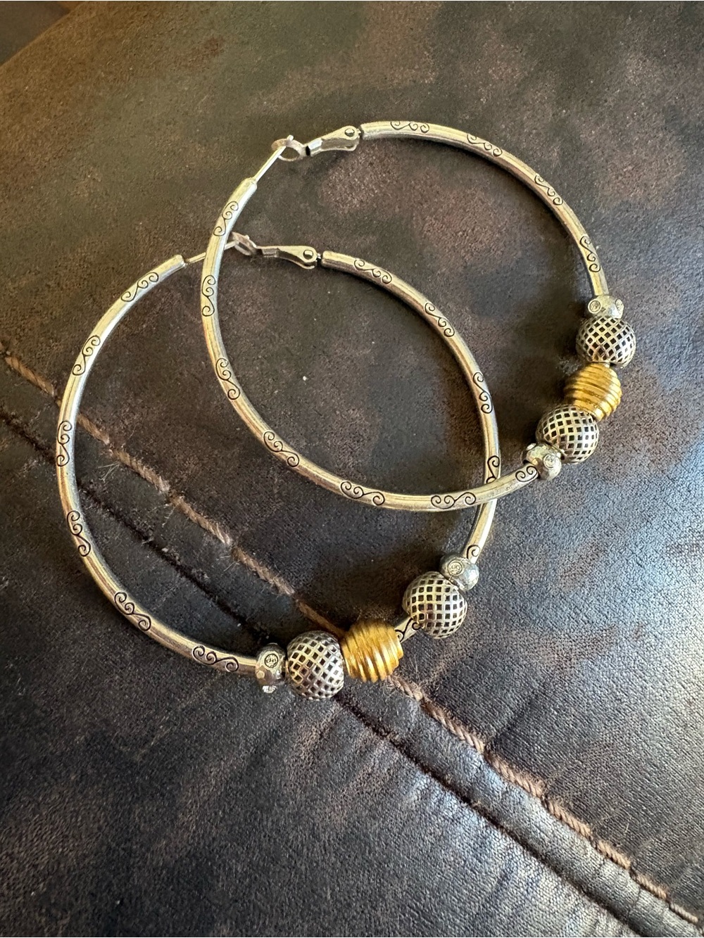 Brighton Two-Tone Gold and Silver Hoop Earrings with Decorative Beads